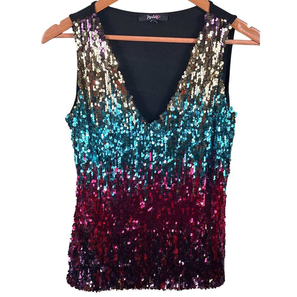 Impulsive Women's Size Medium Multicolor‎ V-Neck Sequined Sleeveless Tank Top